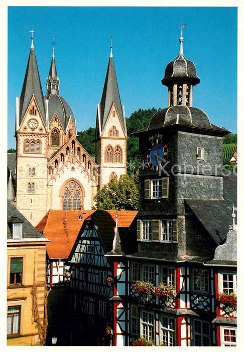 Heppenheim Bergstrasse Altstadt mit Dom Rathaus Glockenturm Fa
