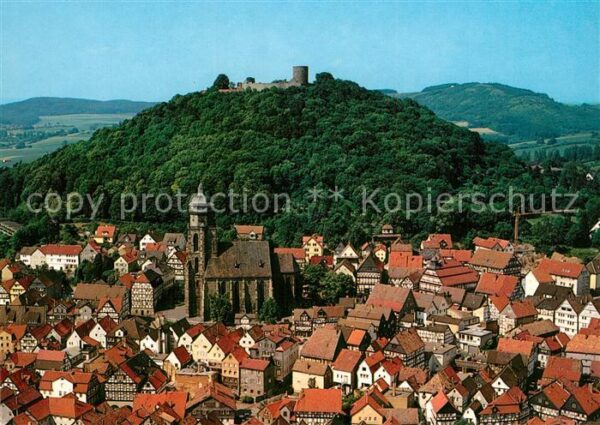 Homberg Efze Stadtbild mit Kirche und Burgruine Flie