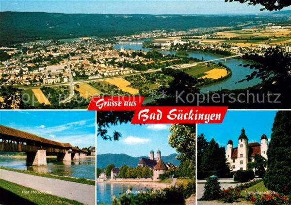 Bad Saeckingen Fliegeraufnahme Holzbrücke Gallusturm M