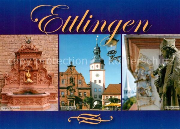 Ettlingen Delphinbrunnen Rathausturm Sankt Nepomu