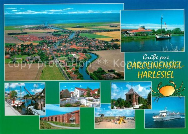 Carolinensiel-Harlesiel Ostfriesland Fliegeraufnahme Hafen Fährschiff Kirche