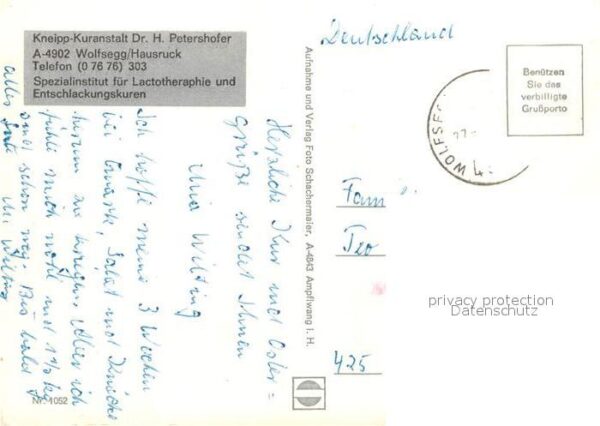 Wolfsegg Hausruck Kneipp Kuranstalt Dr Petershofer – Bild 2