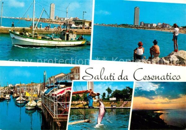 Cesenatico Hafen Fischkutter Delphinshow Abendstim