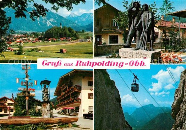 Ruhpolding mit Sonntagshorn Holzknechtdenkmal Dorf