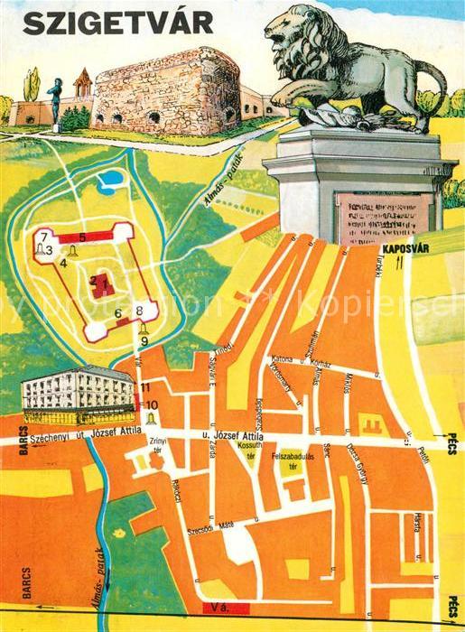 Szigetvar Stadtplan mit Sehenswürdigkeiten Löwens