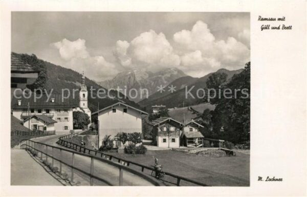 Ramsau Berchtesgaden Ortsmotiv mit Kirche Göll und Brett Ber
