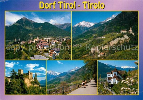 Dorf Tirol Gesamtansicht mit Alpenpanorama Burg Pr