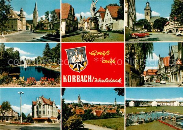 Korbach Ortsansichten Kirche Brunnen Teich Haup