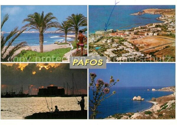 Pafos Paphos Küstenpanorama Palmen Abendstimmung
