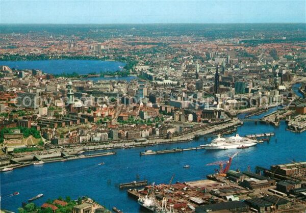 Hamburg Panorama Hafen Richtung Stadt Fliegerau