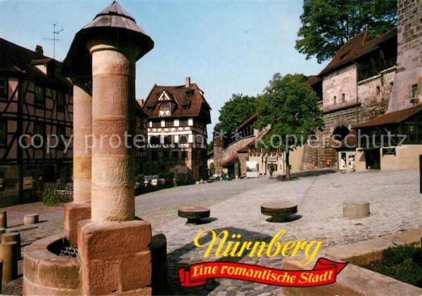 Nuernberg Brunnen Fachwerkhäuser Stadtmauer