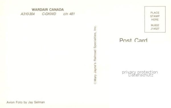 Flugzeuge Zivil Wardair Canada A310-304 C-GKWD c/n 481 – Bild 2