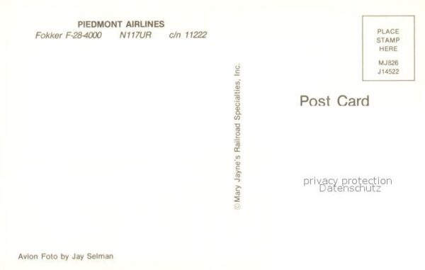 Flugzeuge Zivil Piedmont Airlines Fokker F-28-4000 N117 – Bild 2