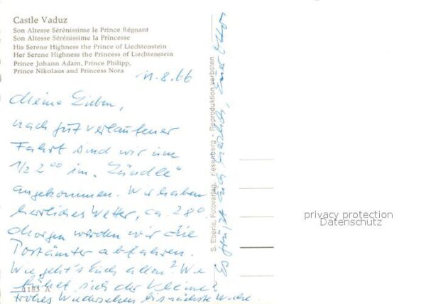 Briefmarken auf Postkarte Fürstentum Liechtenstein Fürst Franz Jo – Bild 2