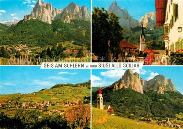 Seis Schlern Ortsansicht mit Kirche Panorama Dolomit