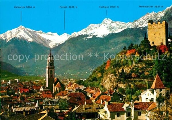 Meran Merano Panorama Kurstadt gegen Texelgruppe Ötz