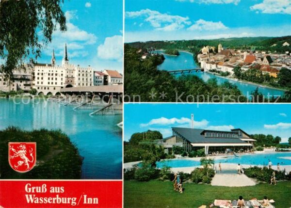 Wasserburg Inn Innbrücke Stadtpanorama Freibad