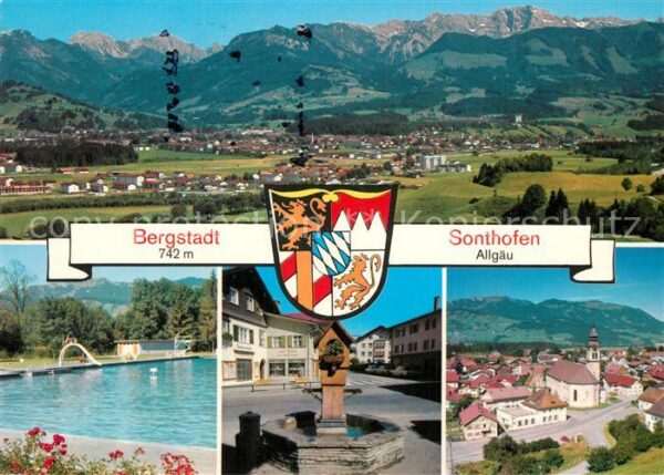 Sonthofen Oberallgaeu Gesamtansicht mit Alpenpanorama Freibad