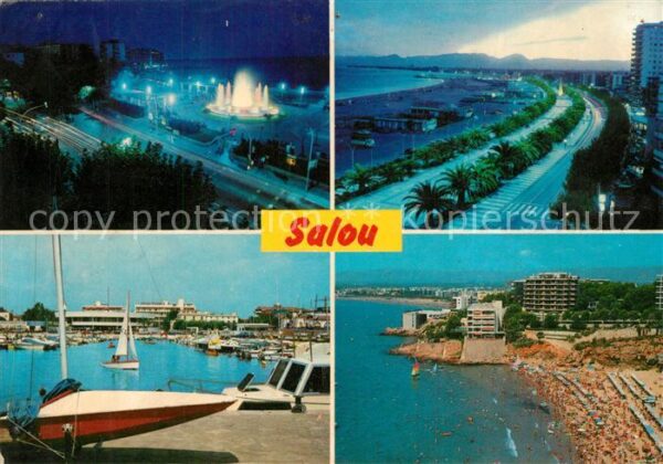 Salou Fuente luminosa y playa de noche Fontän