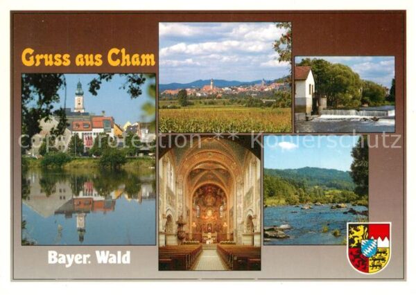 Cham Oberpfalz Partie am Fluss Blick zur Stadt Kirche