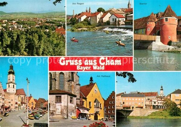 Cham Oberpfalz Stadtpanorama Am Regen Wehr Biertor Mar