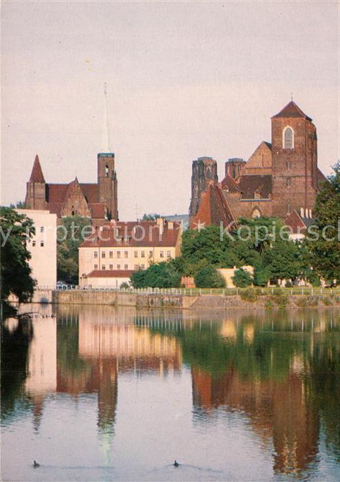 Wroclaw Widok znad Odry Gotyckie koscioly Blick