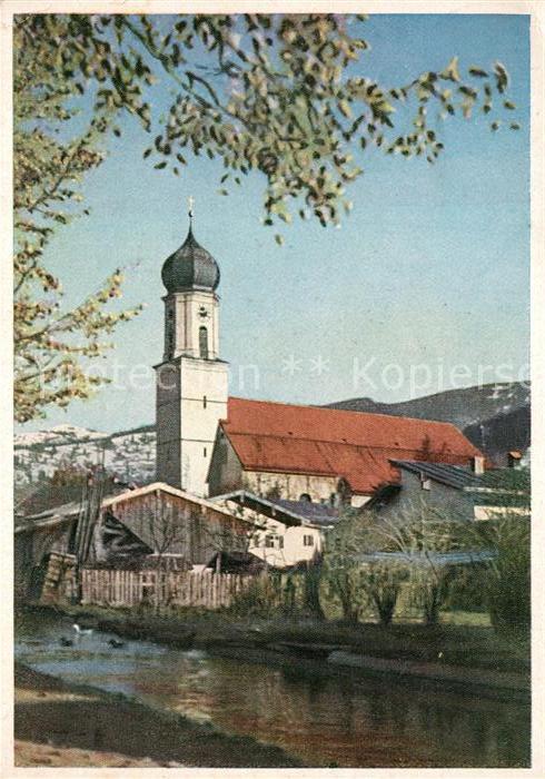 Oberammergau Partie am Mühlbach Blick zur Kirche