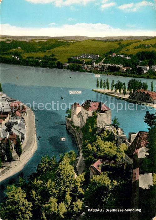 Passau Dreiflüssemündung Ilz Donau Inn