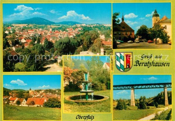 Beratzhausen Stadtpanorama Kirche Brunnen Eisenbahnb