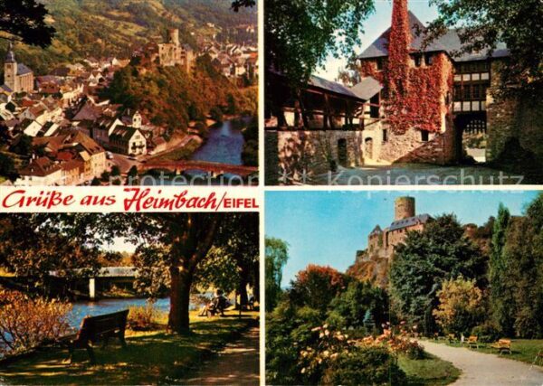 Heimbach Eifel Stadtbild mit Burg Uferpartie an der Ru