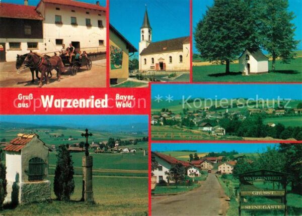 Warzenried Kirche Pferdewagen Wegkreuz
