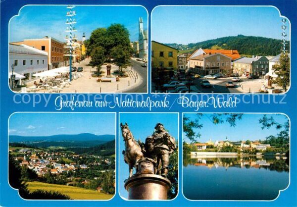 Grafenau Niederbayern Marktplatz Reiterdenkmal Panorama