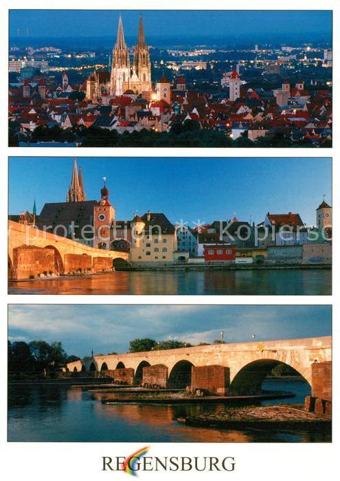 Regensburg Fliegeraufnahme Dom Brücke Nachtaufnahm