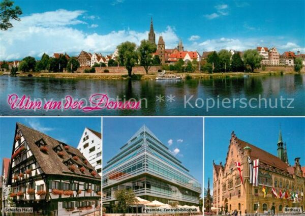 Ulm Donau Panorama Schiefes Haus Pyramide Zentral