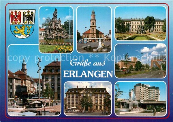 Erlangen Park Monument Rathaus Schloss Teilansic