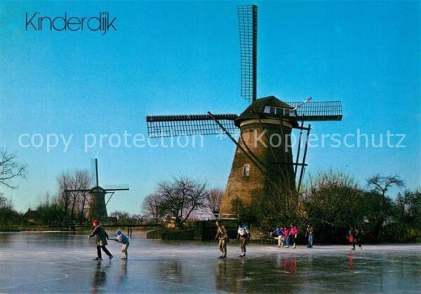 Kinderdijk Windmühlen Eislaufen