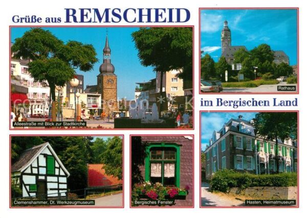 Remscheid Alleestrasse mit Stadtkirchen Clemensha