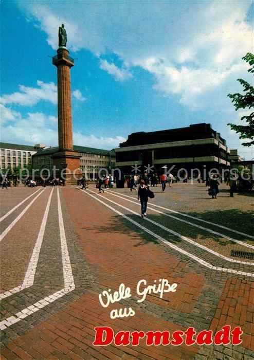 Darmstadt Luisenplatz mit Ludwigssäule und Rathau