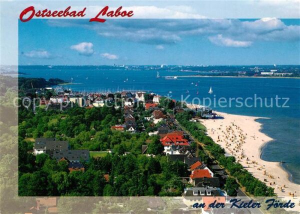 Laboe Fliegeraufnahme mit Strand an der Kiele