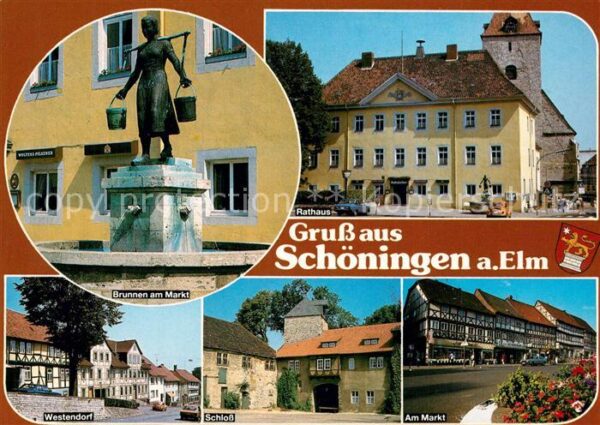 Schoeningen Brunnen am Marktplatz Rathaus Westendor