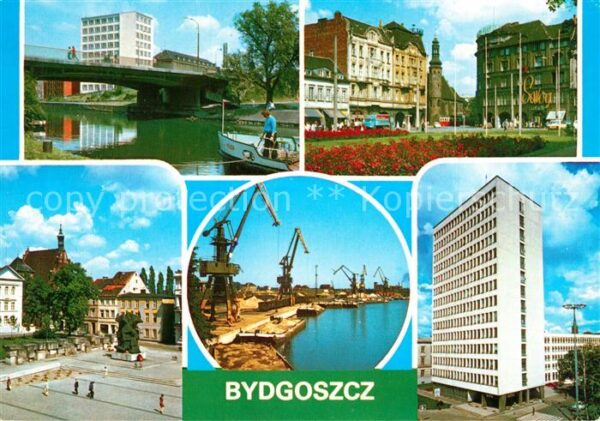 Bydgoszcz Pommern Hafen Förderkräne Stadtansicht Marktpla