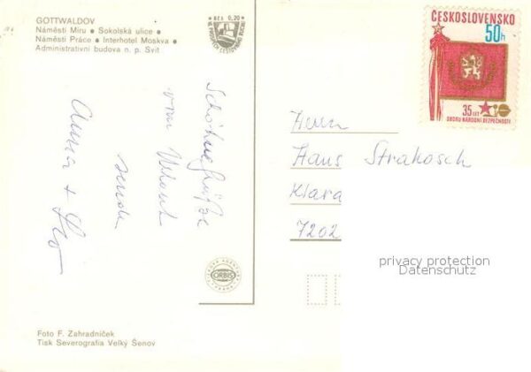 Gottwaldov Tschechien Interhotel Moskva Rathaus Denkmal – Bild 2