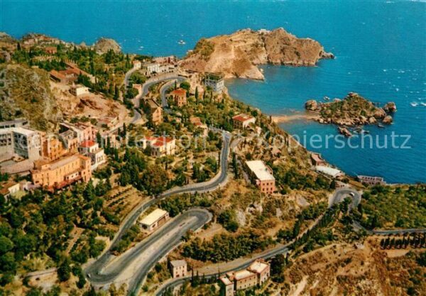 Taormina Sizilien Fliegeraufnahme Isola Bella