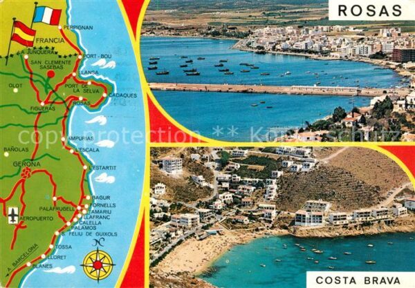 Rosas Costa Brava Cataluna Panoramakarte Fliegeraufnahme