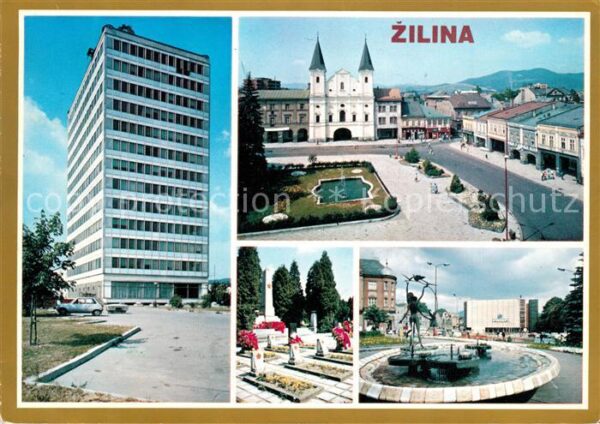 Zilina Platz Dukla Rathaus Hochhaus Brunnen Fr