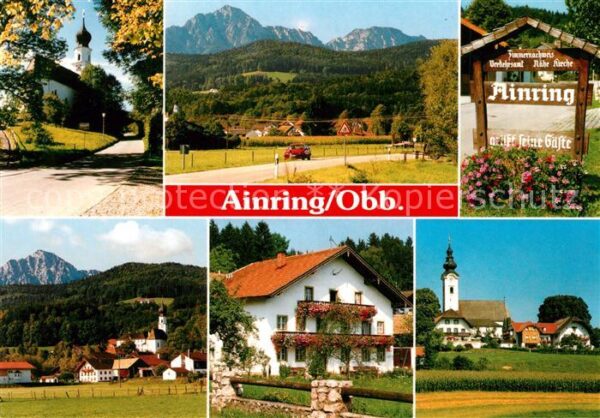 Ainring Ortsmotiv mit Kirche Landstrasse Alpenb