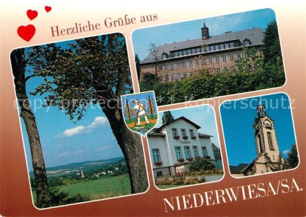 Niederwiesa Panorama Oberschule Rathaus Kirche Wapp