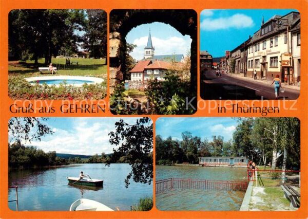 Gehren Thueringen Springbrunnen Parkanlagen Blick zur Kir