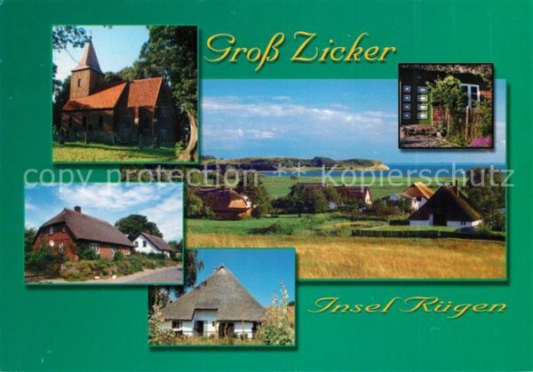 Gross Zicker Gager Kirche Reetdachhäuser Landschaftspanora