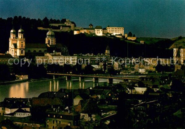 Passau Drei Flüsse Stadt Nachtaufnahme